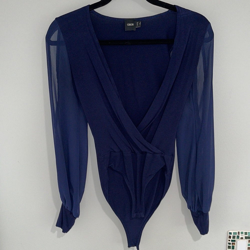 Deep V-Neck Long Sleeve Playsuit Low-Cut Sexy Bodysuit